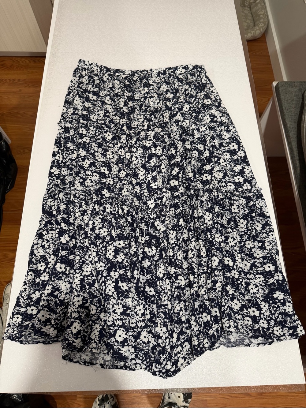 Cynthia Rowley Navy & White Floral Tiered Midi Skirt